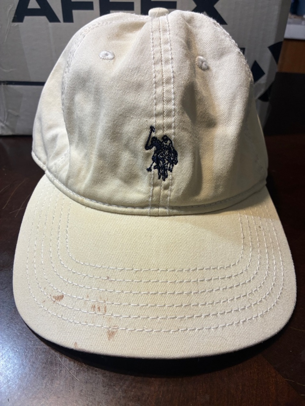 U.S. Polo Assn. Cream Baseball Cap with Navy Polo Player Logo